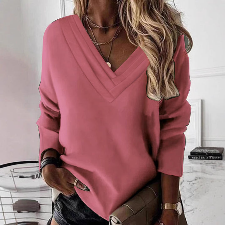 Damen V-Ausschnitt Sweatshirt mit eleganten Faltendetails Drune