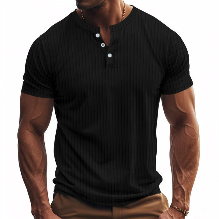 Herren Kurzarm Henley-Shirt mit Streifenmuster und praktischen Knöpfen Drune