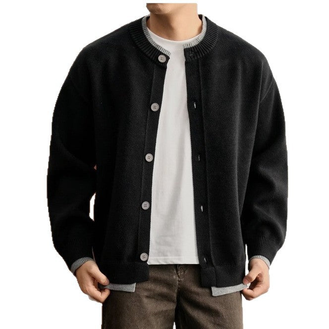 Herren Modische Strickjacke mit Rundhalsausschnitt Drune