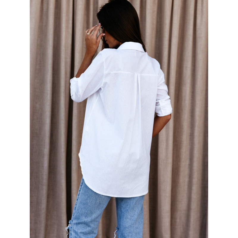 Damen lässiges Oversized-Hemd mit Umtragbarem Kragen Drune
