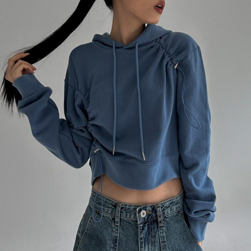 Damen cropped Kapuzenpullover mit verstellbarem Kordelzug Drune