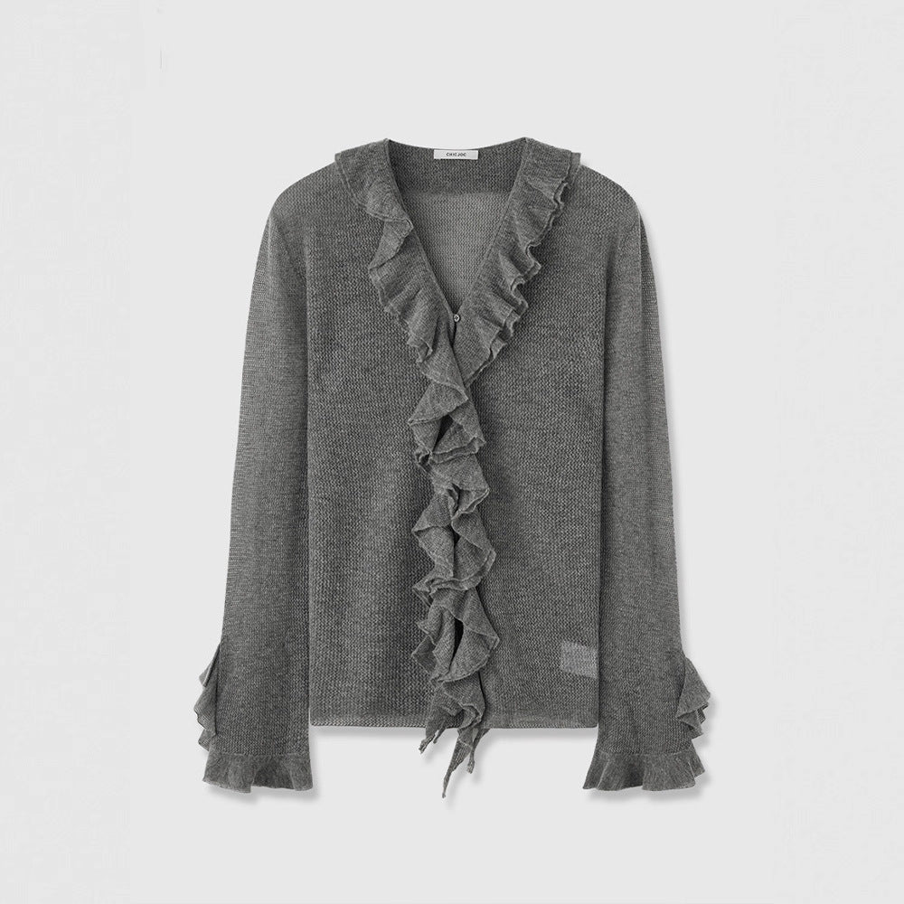 Damen Strickpullover mit Rüschenverzierung Drune