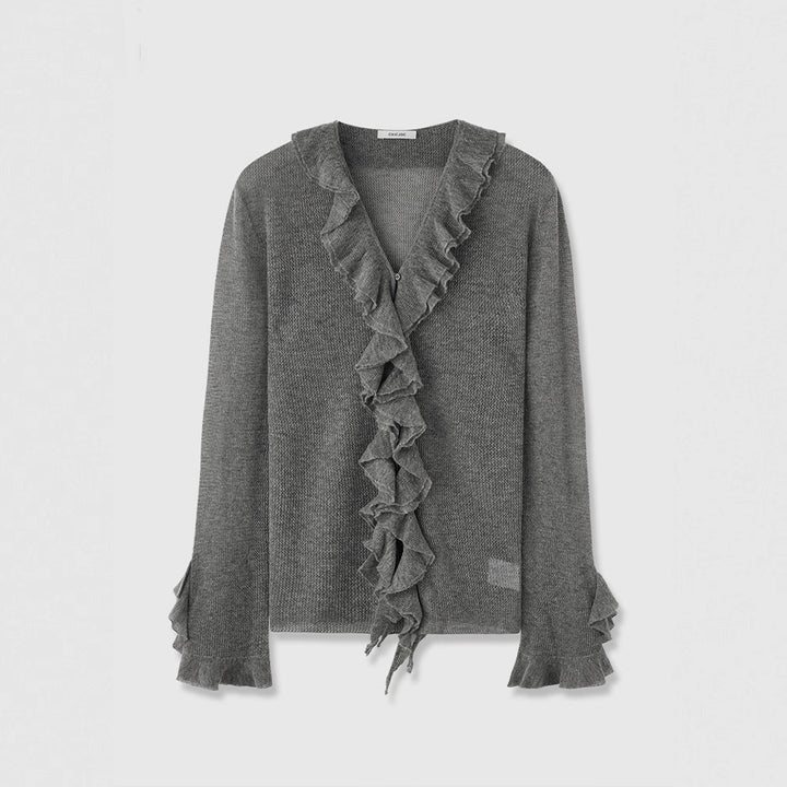 Damen Strickpullover mit Rüschenverzierung Drune