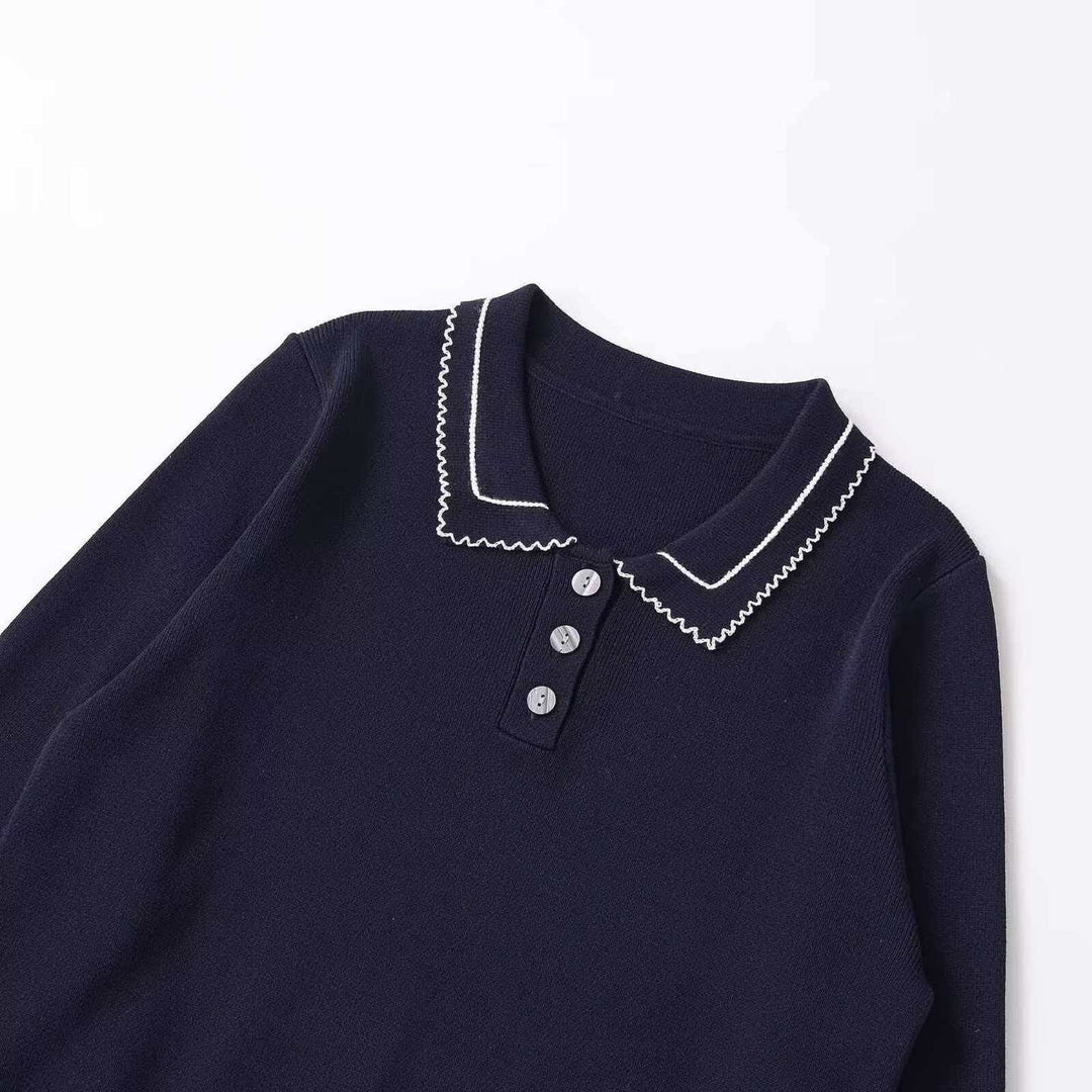 Damen Strickpullover mit Polokragen und Knopfleiste Drune