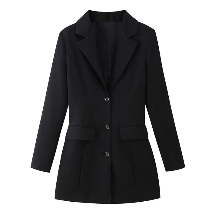 Damen nan taillierter Longblazer mit Reverskragen, drei Knöpfen und Pattentaschen Drune