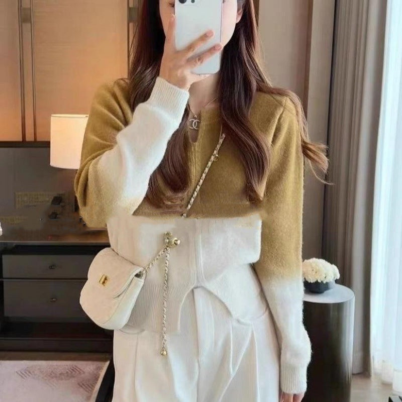 Damen kuscheliger Übergangs-Pullover mit elegantem V-Ausschnitt und Reißverschluss Drune