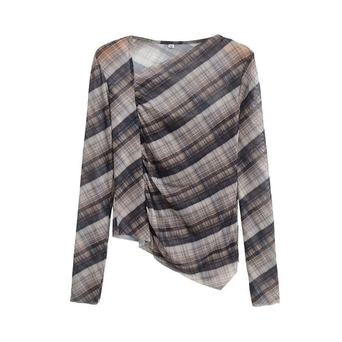 Damen nan transparentes asymmetrisches Karomuster Longsleeve Drune