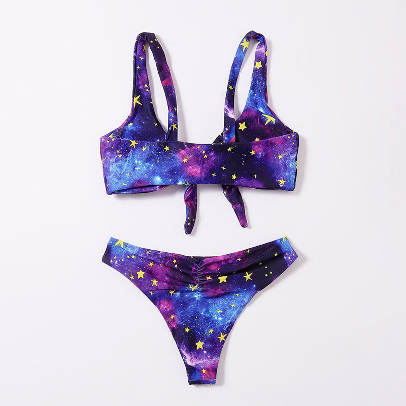 Damen Bikini-Set mit verspieltem Knoten-Design und galaktischem Muster Drune