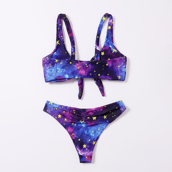 Damen Bikini-Set mit verspieltem Knoten-Design und galaktischem Muster Drune