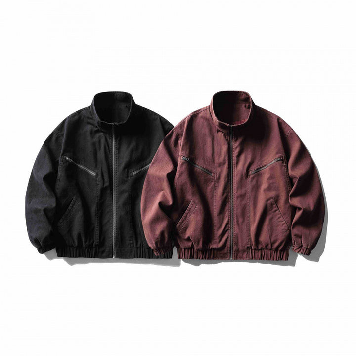 Unisex Kastenförmige Zip-Blousonjacke aus Canvas mit Stehkragen, schrägen Reißverschlusstaschen und elastischem Saum Drune