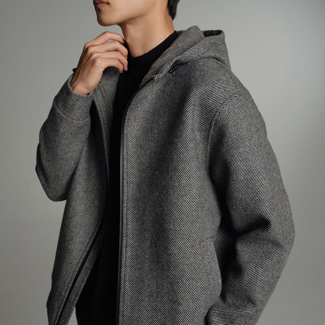 Herren Kurze Wollmisch-Kapuzenjacke mit Reißverschluss und elastischem Saum Drune