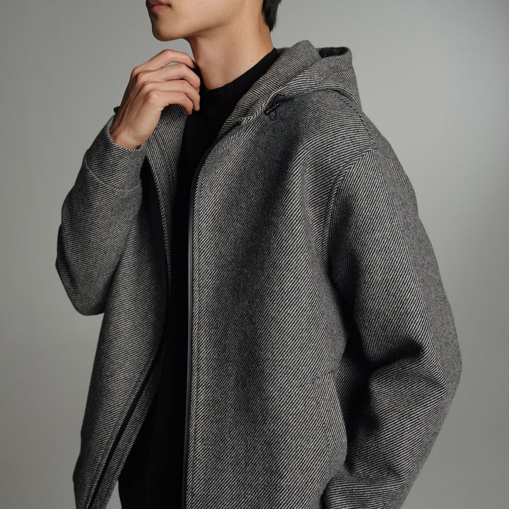 Herren Kurze Wollmisch-Kapuzenjacke mit Reißverschluss und elastischem Saum Drune