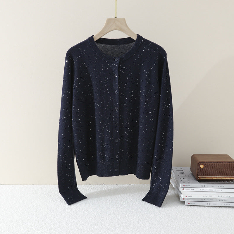 Damen Feiner Rundhals-Cardigan aus leichtem Feinstrick mit Perlmuttknopfleiste und dezentem Glitzereffekt Drune