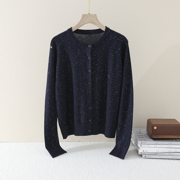 Damen Feiner Rundhals-Cardigan aus leichtem Feinstrick mit Perlmuttknopfleiste und dezentem Glitzereffekt Drune