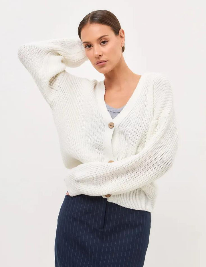 Damen lässiger Strickjacke mit voluminösen Ärmeln und modernen Knopfdetails Drune