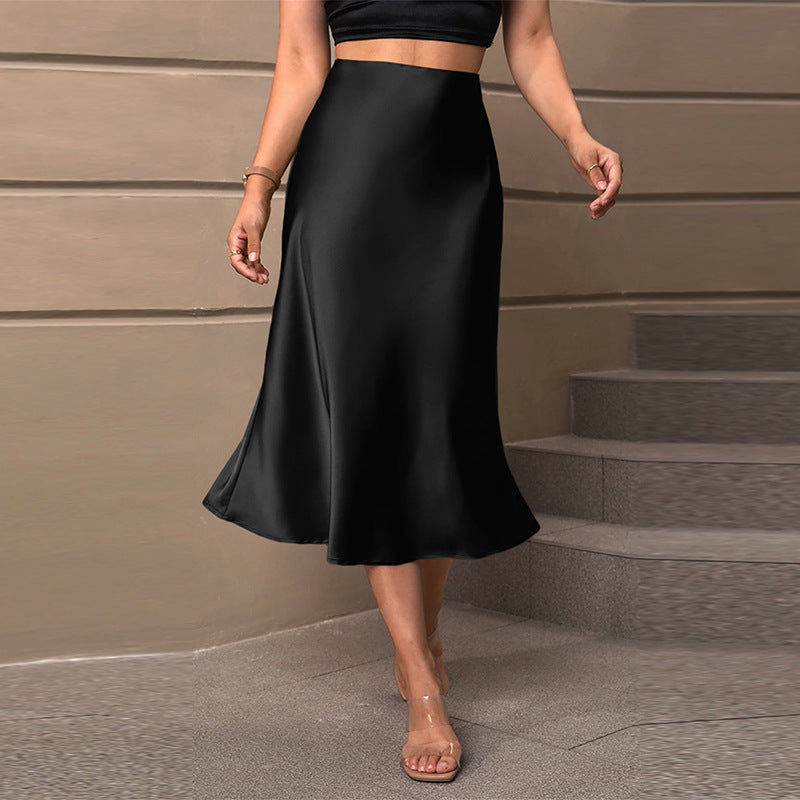 Damen elegante Midirock aus fließendem Satinstoff mit asymmetrischem Saum Drune