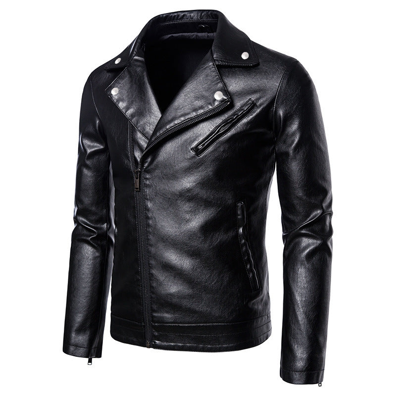 Herren Slim-Fit Bikerjacke in Lederoptik mit asymmetrischem Reißverschluss und Reverskragen Drune