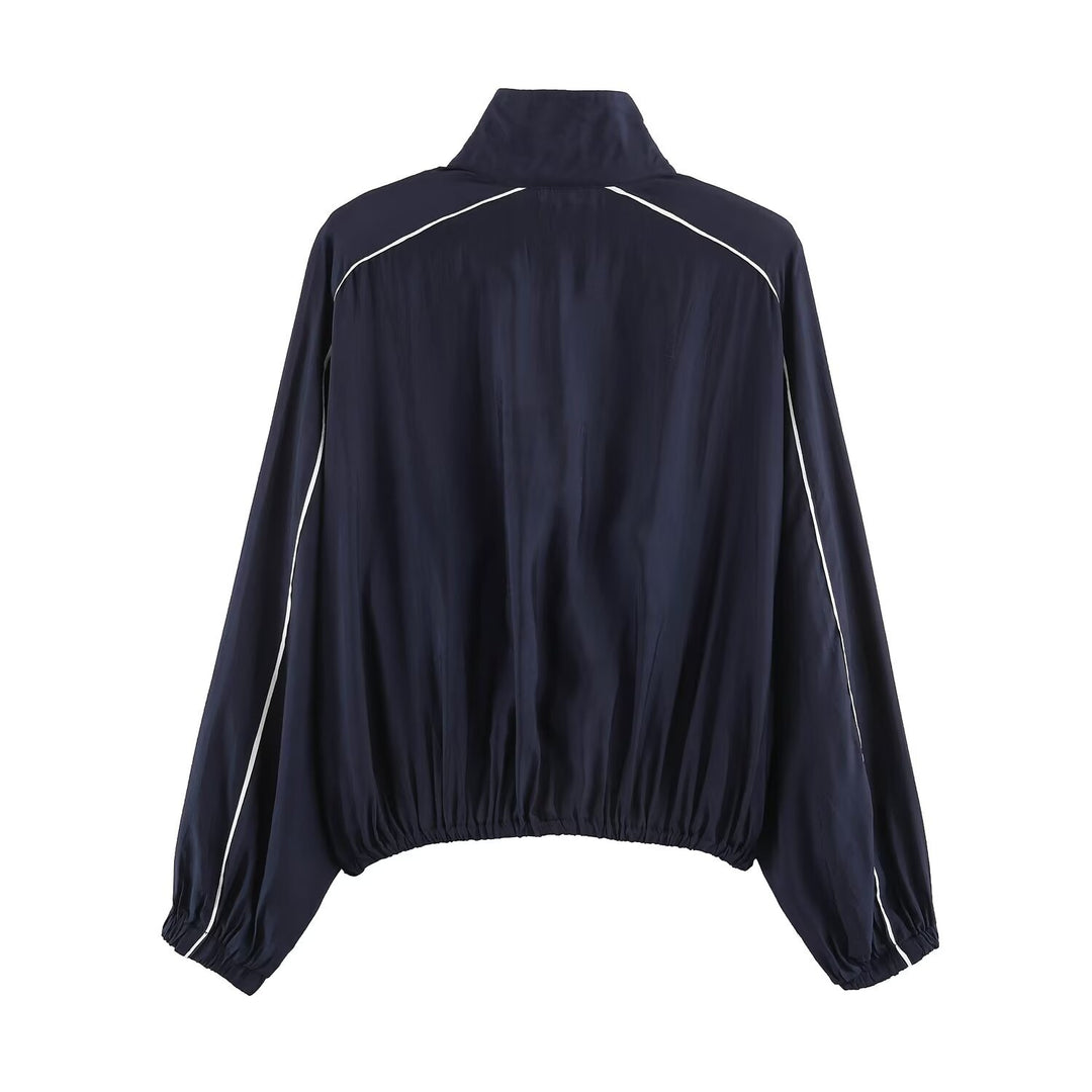 Damen Kurz geschnittene Windjacke mit hohem Kragen und elastischem Saum Drune