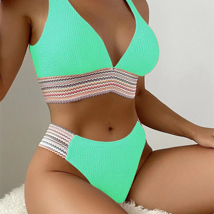 Damen Bikini-Set mit modernem V-Ausschnitt und strukturiertem Material Drune