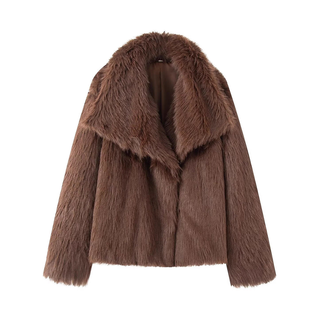 Damen Kurzer Boxy-Faux-Fur-Mantel mit großzügigem Schalkragen und weichem Innenfutter Drune