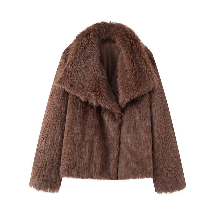Damen Kurzer Boxy-Faux-Fur-Mantel mit großzügigem Schalkragen und weichem Innenfutter Drune