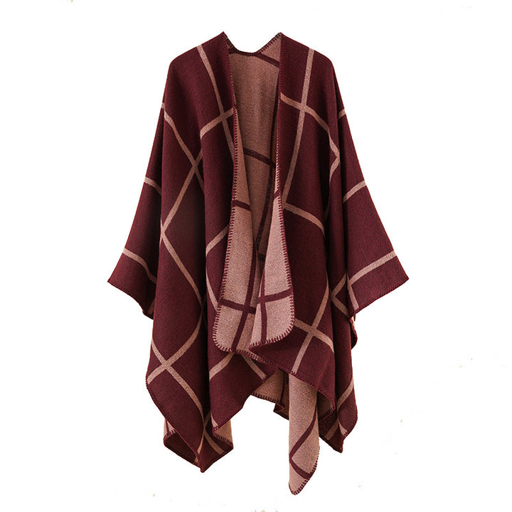 Damen Reversibler Oversize-Umhang mit großem Karomuster und offener Front Drune
