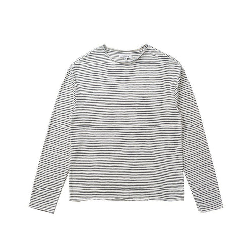 Unisex Fein gestreiftes Langarmshirt aus Baumwollmischung mit Rundhalsausschnitt Drune