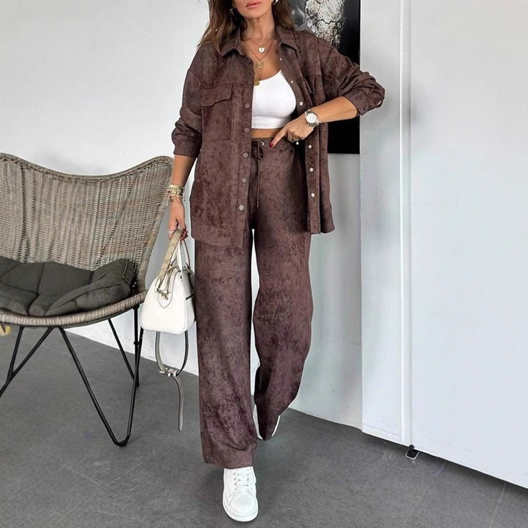 Damen Lässiges Blusen- und Hosen-Set aus weichem Material mit besonderen Texturen Drune