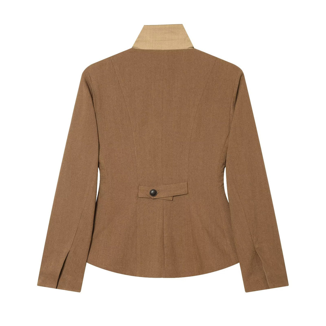 Damen Taillierter Blazer mit Stehkragen figurformenden Abnähern und Pattentaschen Drune