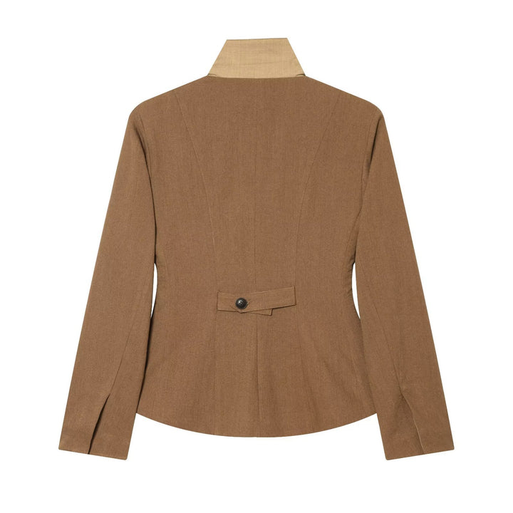 Damen Taillierter Blazer mit Stehkragen figurformenden Abnähern und Pattentaschen Drune