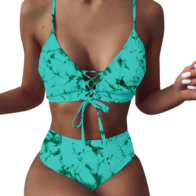 Damen Hochtailliertes Bikini-Set mit verstellbaren Schnürdetails Drune