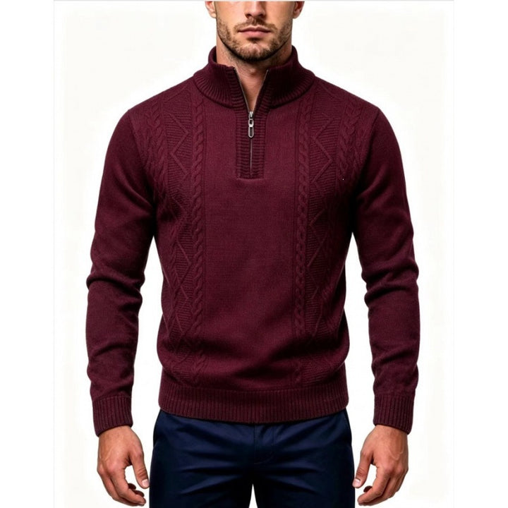 Herren Strukturierter Halbzip-Pullover mit Stehkragen und Zopfmuster-Details Drune