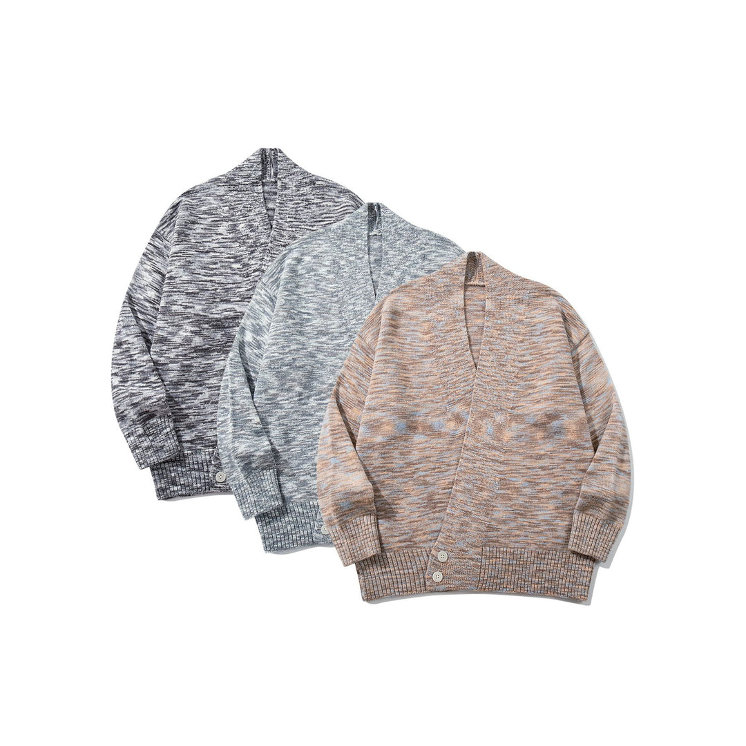 Damen Oversize-Strickcardigan mit tiefem V-Ausschnitt, Knopfleiste am Saum und melierter Struktur Drune