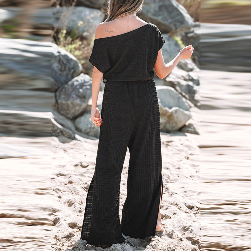 Damen lässiger Jumpsuit mit weitem Schnitt und elastischem Bund Drune