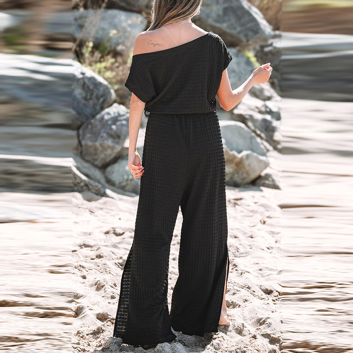 Damen lässiger Jumpsuit mit weitem Schnitt und elastischem Bund Drune