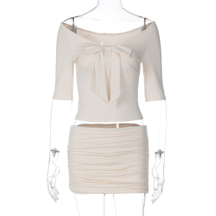 Damen Off-Shoulder Oberteil mit Raffung und Schößchen Drune