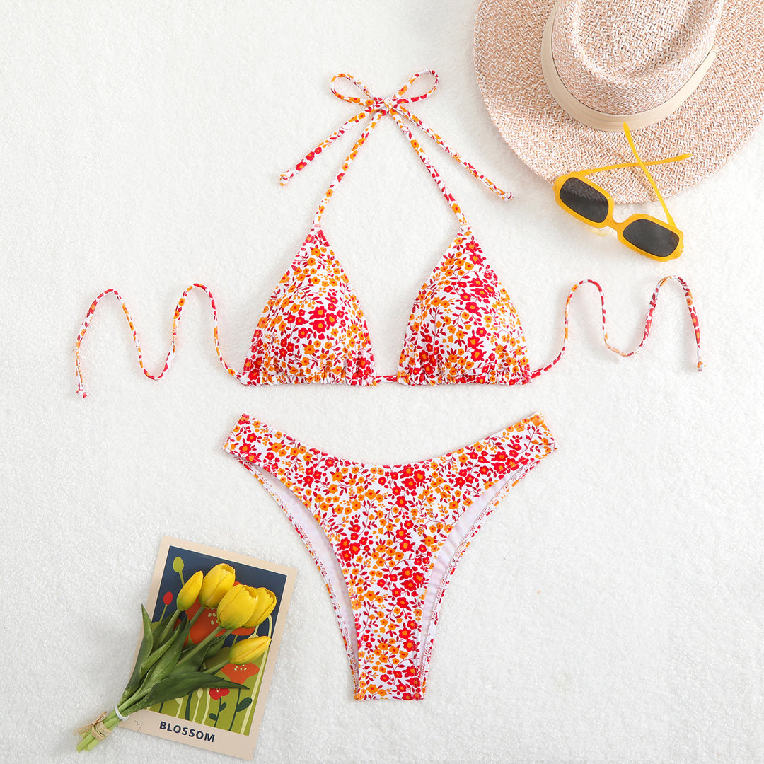 Damen Triangel-Bikini mit floralem Muster und verstellbaren Trägern Drune