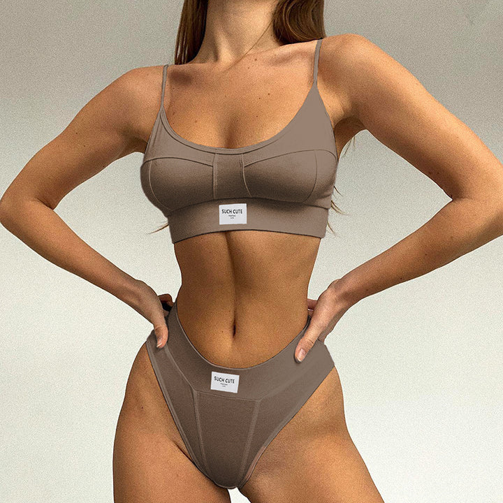 Damen komfortables Sport-BH- und High-Waist-Höschen-Set Drune