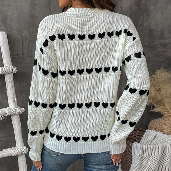 Damen Strickpullover mit Herz-Jacquard, Oversize-Rundhals & Rippbündchen Drune