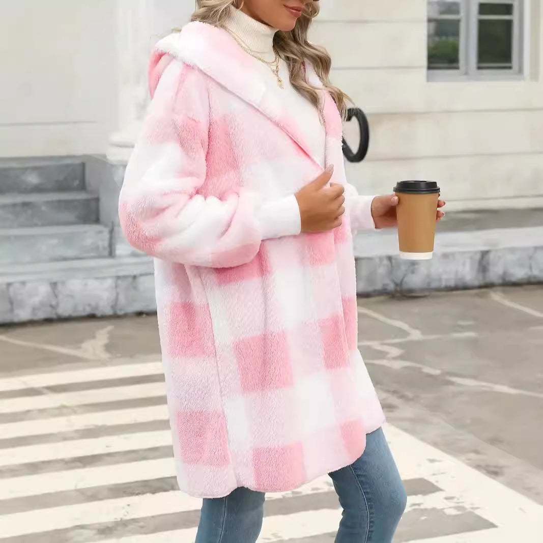 Damen Kuschelige Wolljacke mit Karomuster Drune