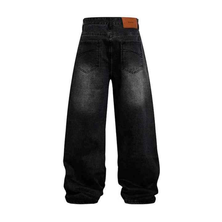 Damen Weite hochgeschnittene Baggy-Jeans mit Used-Wash und Steppdetail Drune