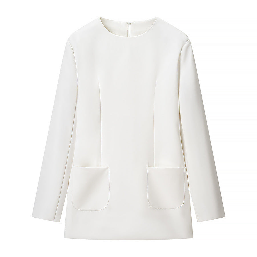 Damen Figurbetontes Mini-Kleid mit betonten Schultern und aufgesetzten Taschen Drune