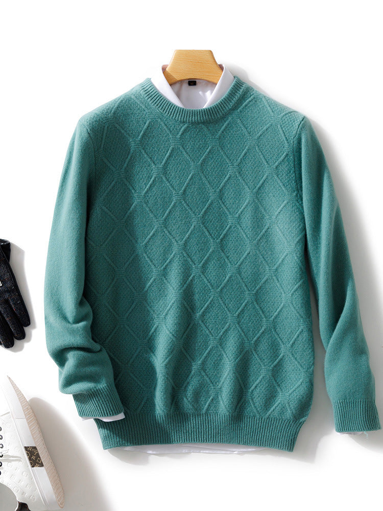 Herren Strukturierter Rauten‑Strickpullover mit Rundhalsausschnitt und kaschmirähnlicher Weichheit Drune