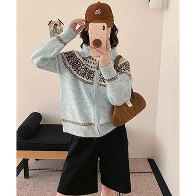 Damen Gemütlicher Strickpullover mit hochgeschlossenem Kragen Drune