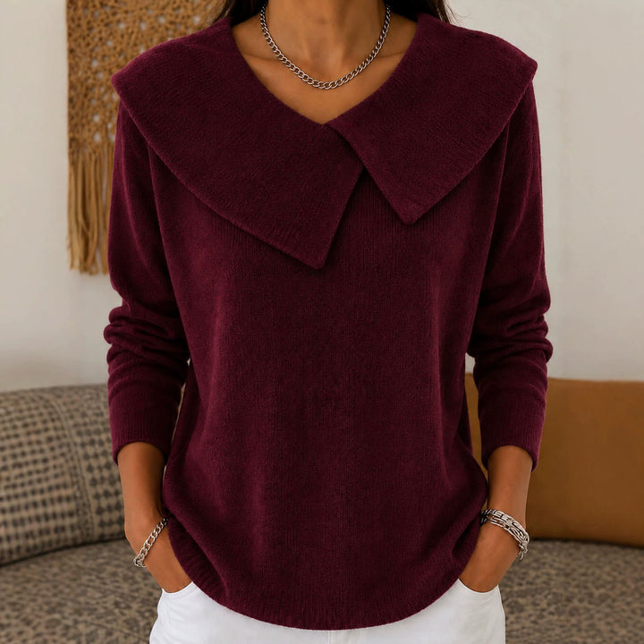 Damen Grobgestrickter Strickpullover mit übergroßem Matrosenkragen Drune