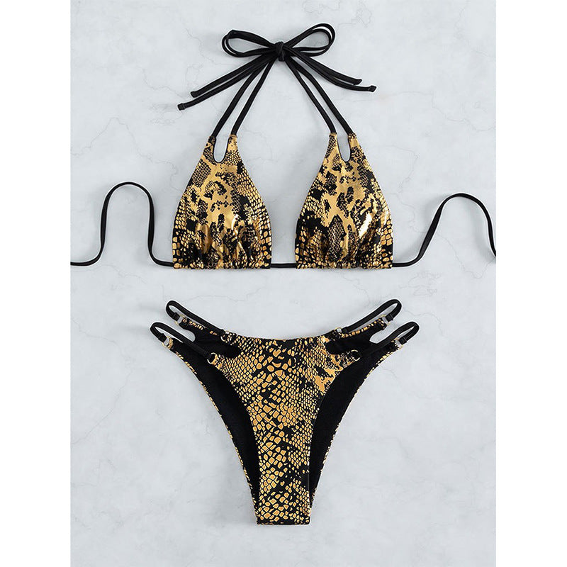Damen Triangel-Bikini mit modischem Schlangenmuster Drune