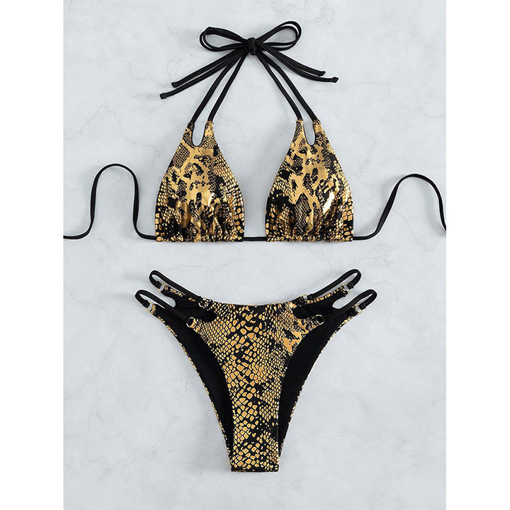 Damen Triangel-Bikini mit modischem Schlangenmuster Drune