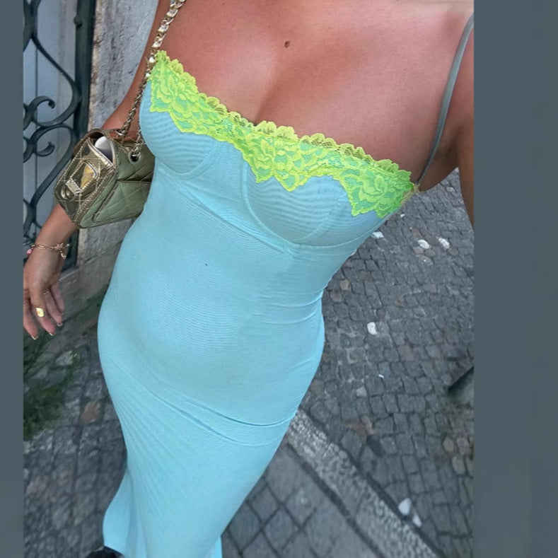 Damen Langarm Nachtkleid mit eleganter Spitzenverzierung Drune
