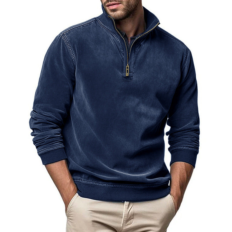 Herren Halbzip Sweatshirt mit Stehkragen und Rippbündchen Drune