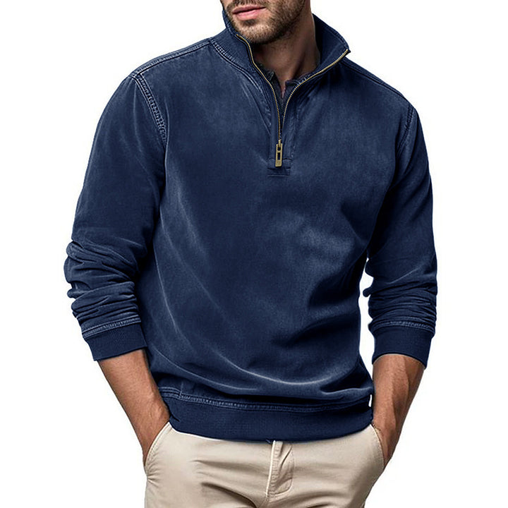 Herren Halbzip Sweatshirt mit Stehkragen und Rippbündchen Drune